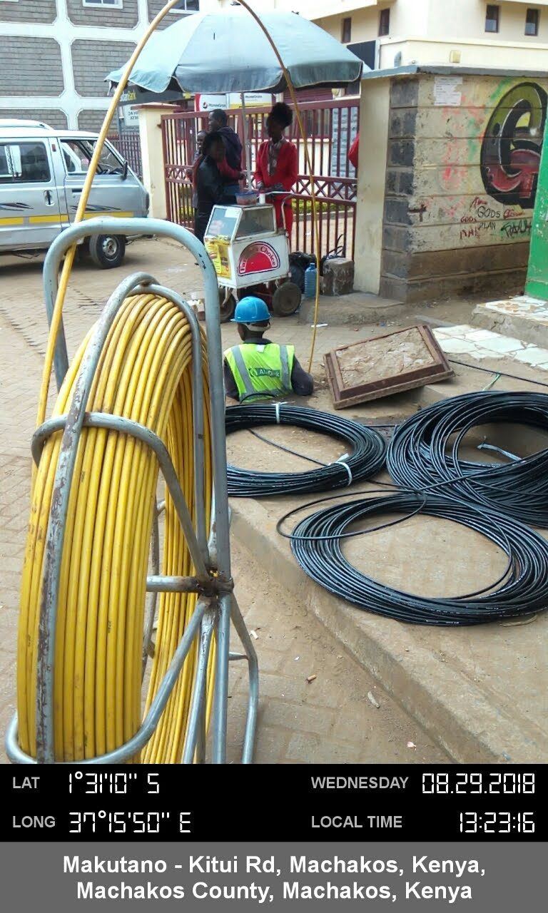 Coiled fibre and duct cable staged at a site on Makutano-Kitui Road, Machakos County