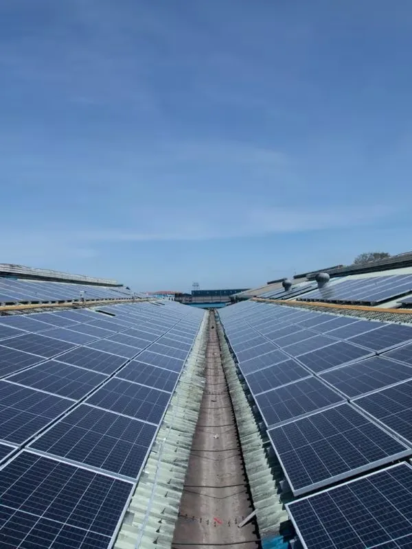 Rooftop solar array: Solar PV field installation.